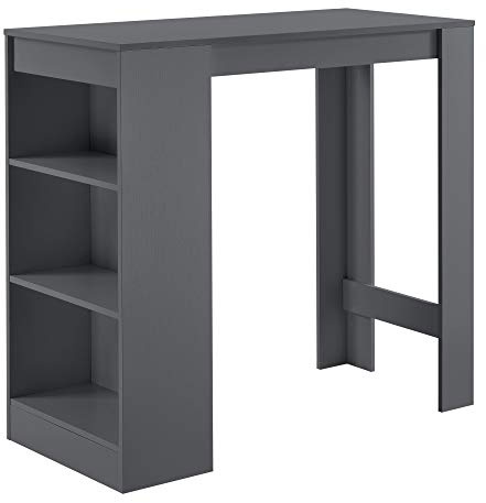 [en.casa] Mesa Alta Cocina Kouvola Mesa de Bar Bistro Elegante con 3 Compartimentos Laterales Comedor Oficina en Casa Aglomerado 110 x 50 x 103 cm - Gris Oscuro