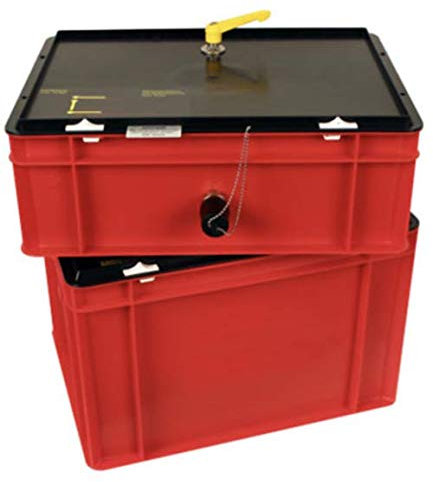 Station de remplissage pour extincteur Heimi - Dimensions : 450 x 480 x 340 mm (H x l x P).