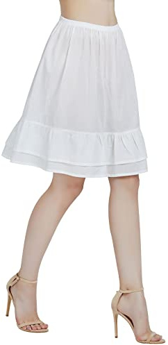 BEAUTELICATE Enaguas para Vestidos Mujer 100% Algodón Corta Combinación Interior Falda con Volantes Cintura Elástica Antiestática（2 Capas de Volantes-55cm,M）