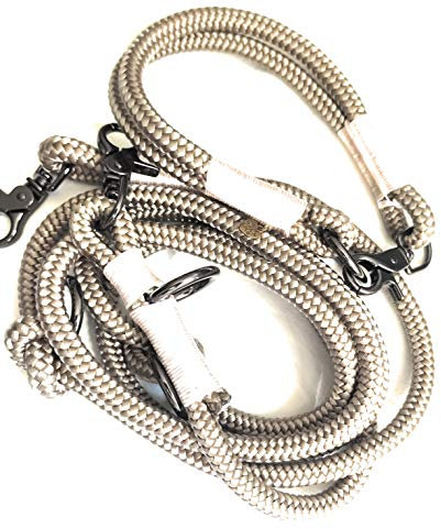 Tau Hundeleinen Halsband Set in Beige und Schimmerweiß | Set Shiny METALLIC Elegance
