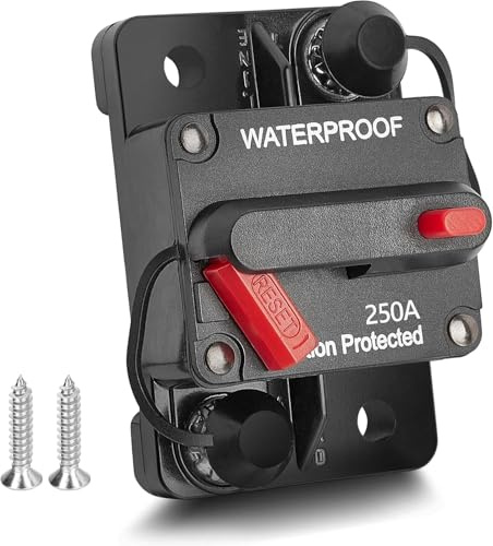 RED WOLF 250A Schutzschalter Sicherungshalter mit Manueller Reset für Kfz Auto Boot Motor Radio Audio 250 Ampere Leistungsschalter 12V-24V DC Sicherungsautomat Circuit Breaker