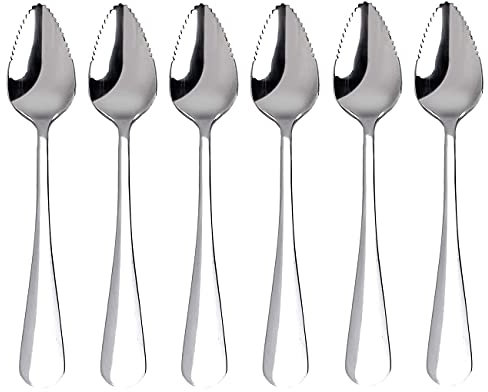 6-Piece set, stainless steel serrated grapefruit spoon, suitable for citrus fruits, kiwi, dragon fruit and other fruits，6 inches