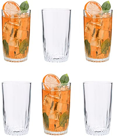 Toyo Nasic Water Juice Tumbler Drinking Glasses Set of 6 310ml Crystal Cut Effect Edge Glass Hiball Fruit Juice Cocktail Tumblers Beverage Soft Drink Glasses, Transparent, Home, Restaurant & Parties