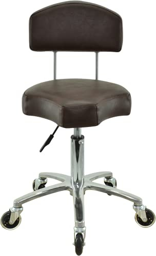 VAKON SALON - Ergonomischer Rollhocker mit Lehne in braun - Höhenverstellbarer von 50-65 cm - Premium Rollen - Arbeitshocker Praxishocker