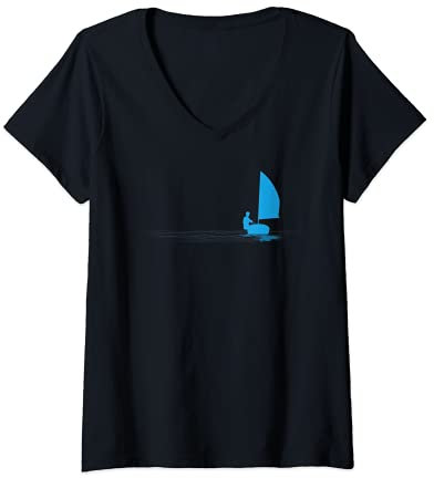 Damen Opti Segelboot Segeln Dinghy Boot Segler Silhouette T-Shirt mit V-Ausschnitt