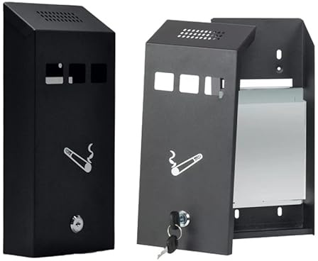 Heavy Duty Premium Quality Wall Mounted Cigarette Bin Ashtray Pubs Clubs Office Home Luminous Cigarette Motif Smoking Shelter Lockable Slimline Outdoor (ASHTRAY 66130)