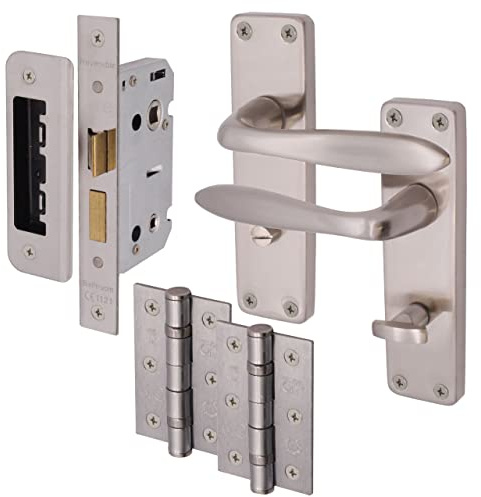 Victorian Lever Bathroom Lock Handle Kit for Internal Doors Satin Nickel 155 x 41mm