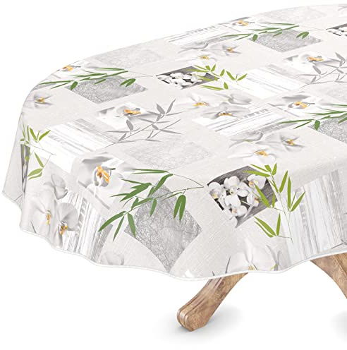 Tischdecke abwaschbar Wachstuch Wachstuchtischdecke Oval 140 x 200cm mit Saum Orchidee Spa pflegeleicht