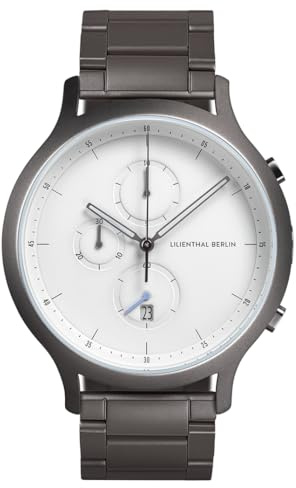 Lilienthal Berlin Chronograph Dark Silver White in dunkelgrau – Herrenuhr aus 316L Chirurgenstahl mit einem Quarzuhrwerk & saphirgehärtetem Mineralglas – 42,5 mm