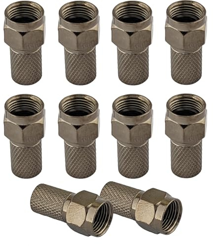 Set of 10 Waterproof F Plug Connectors - Micro Screw/Twist-On Design for Secure Aerial Coaxial Cable Connections - Compatible with RG6 Cables for Satellite TV, Sky, Broadband, and Digital Signals