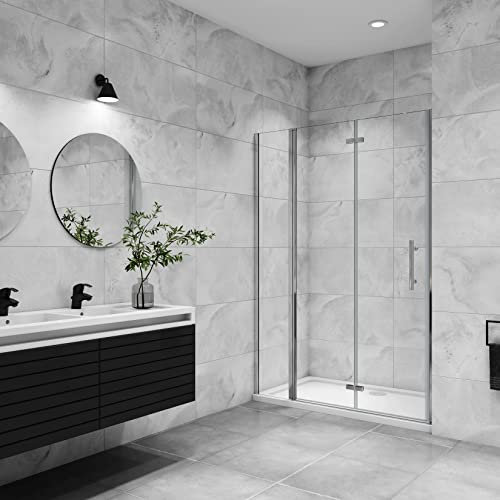 AICA porte de douche pivotante 110x195cm en 6mm verre anticalcaire porte de douche pliante avec un élément fixe