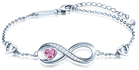 Silber 925 Damen Armband - Glänzendes Accessoire - Eleganter Schmuck für Damen und Mädchen - Einstellbare Länge - Herz mit Kristallen - Infinity Unendlichkeits-Symbol - Kommt mit Geschenkbox