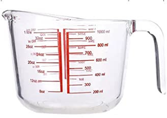 XMING Taza medidora de vidrio templado de cocina con escala resistente al calor de alta temperatura taza for hornear y batir huevos de grado alimenticio for el hogar (Size : 1000ML)