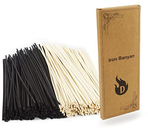 Iron Banyan Reed Diffuser Sticks 25 cm Natur Rattan | Natürliche Rattan Holz Ersatzsticks für Aroma Diffuser, Raumduft Nachfüllung, für Zuhause & Wellness, Schwarz & Natur