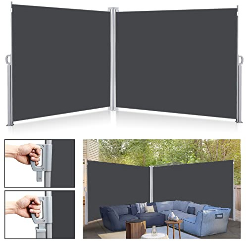 Ansobea Seitenmarkise mit Bodenhalterung Ausziehbar einziehbarer,Sonnenschutz Markise Grau,180 x 600 cm Sichtschutz für Balkon, Garten, Terrasse, Anthrazit