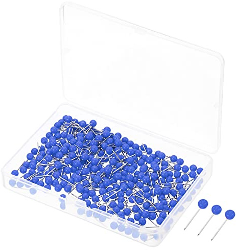 PATIKIL Goupilles Pression, 300 Paquet Plastique Rond Tête Carte Punaises Pouce Acier Points pour Monde Cartes Tableau Lièges, Foncé Bleu