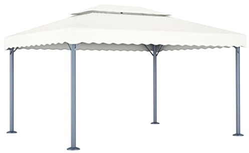 Homgoday Gazebo 400x300 cm Crema Alluminio, Gazebo da Giardino, Gazebo Ombrellone da Giardino Spiaggia Pesca Esterno Antivento per Arredo Giardino Terrazzo Ambienti