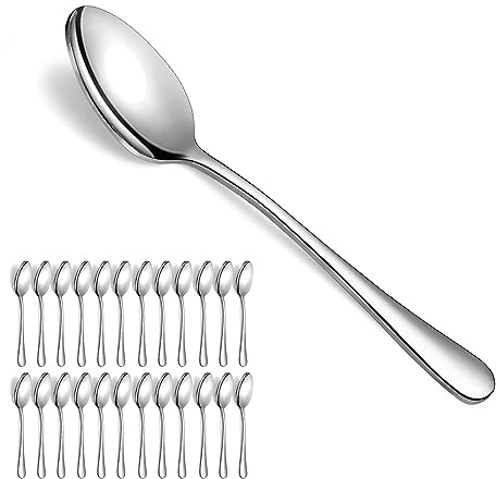 Evanda Suppenlöffel Set 24er 18.5cm, Edelstahl Besteck Löffel, Dessertlöffel, Tafellöffel, Esslöffel, leicht zu reinigen, spülmaschinenfest