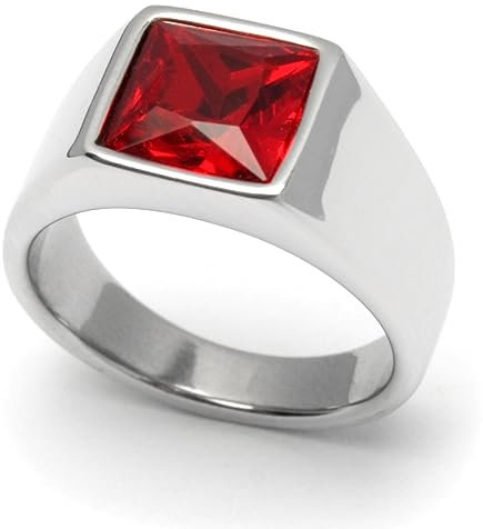Schmuck-Checker Herren Ring Solitär Stein Rubin-Rot für den kleinen Finger aus 316L Edelstahl silber poliert schlichter Ring mit rotem Stein (56 (17,8 mm Ø))