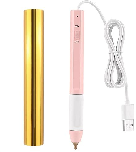 Briartw Heißfolienstift – Bastelstift-Werkzeug mit dicker Spitze 2,5 mm & goldener Glimmerfolien-Rollen-Set – rosa USB-Stift für glänzende Folierung auf Papier, Holz, Leder, Schreiben, Zeichnen,