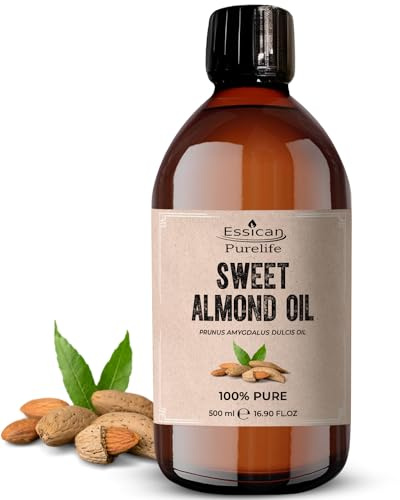 Sweet Almond Oil 500ml, 100% Pure Almond Oil for Skin and Cuticle Oil for Nails, Natural Grade Carrier Oil for Essential Oils Mixing, Almond Oil for Ears, Face, Hair and Body Oil Hexane-Free