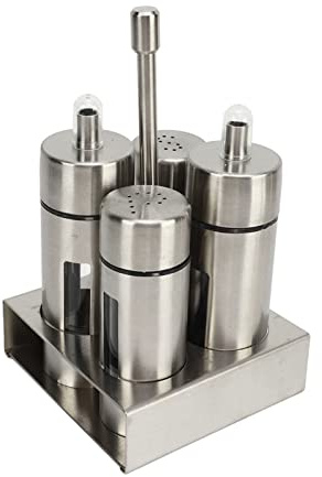 Alvinlite Juego De Vinagrera De Sal Y Aceite, Recipientes para Condimentos para Encimera De Cocina, Botella De Vinagre De Acero Inoxidable 304, Pimentero con Soporte De Base para Restaurante En Casa
