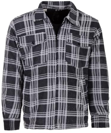 Henry Terre Holzfällerjacke Herren Hemdjacke Arbeitsjacke Hemd Flanell Jacke Thermojacke Kariert Gefüttert, Farbe:schwarz, Größe:XL