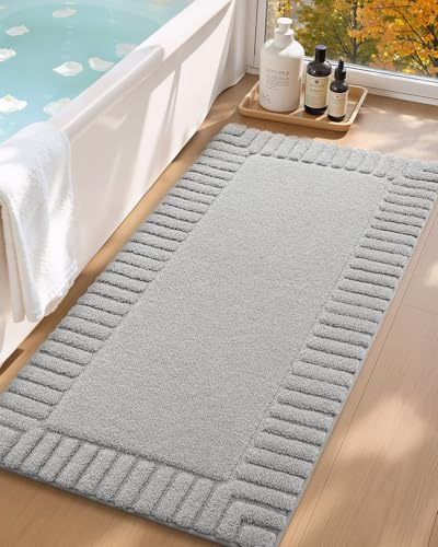 COLOR&GEOMETRY Badeteppiche rutschfest Waschbar Absorbierende Badvorleger Weiche Badezimmerteppich, Badematte für Badezimmerboden, Dusche, Badewanne, Waschküche, Hellgraue, 60 x 110 cm