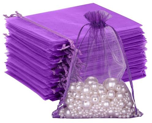 G2PLUS Violett Organzasäckchen Groß, 13x18cm Geschenk Organzabeutel, 50 Stück Organza-Beutelchen mit Kordelzug Sie als Hochzeit Bonbonsbeutel, Schmuckbeutel, Geschenkbeutel