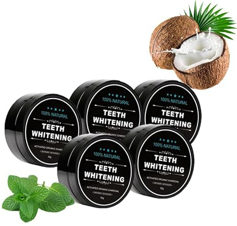 30g Weisse Zähn-Zahnweißpulver, Natürliche Kokosnuss Aktivkohle Pulver Zahnaufhellung, Zahnreinigung für Weiße Zähne,Entfernung Von Zahnflecken, Activated Powder Aktivkohle Zahnpasta (5PC)