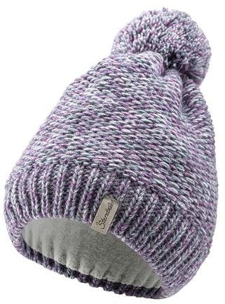Sterntaler Strickmütze aus Multicolor Garn - Mädchen Bommelmütze mit tollem Strickmuster - Kindermütze mit Futter aus wärmendem Microfleece - Wintermütze - lila, 53