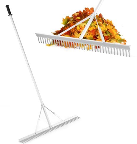 RELAX4LIFE Rechen, Gartenrechen mit 36 Zinken & 91 cm breitem Rechenkopf & 174 cm Stiel, Rasenrechen aus Aluminium, Laubrechen für Landschaftspflege Gartenpflege