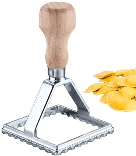 Westmark Cortador de Raviolis Giulia de, Cortador Cuadrado Práctico para Cortar Pasta y Masa de Pastelería Caseras, Cuadrado, 70 x 70 mm, Zinc, Madera de Haya