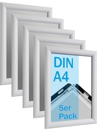 SPRINTIS Klapprahmen A4 aus Aluminium, Rahmen in weiß, 5 Stück Plakatrahmen mit 2,5 cm Rahmenbreite, inkl. UV-Schutzfolie & Befestigungsmaterial