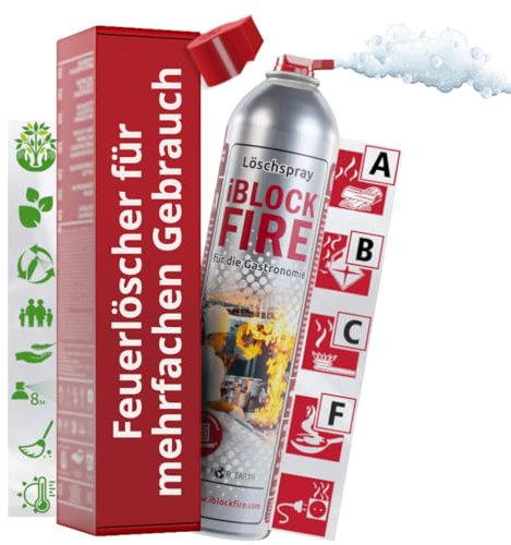 notlok Safety Work - 600ml Feuerlöschspray | iBlockFIRE Klein Feuerlöscher: Gastronomie, Küche, Restaurant, Hotel | Feuerlöscher Schaum-Gel von Feuer: A B C E F | Fettbrandlöscher, Brandschutzspray