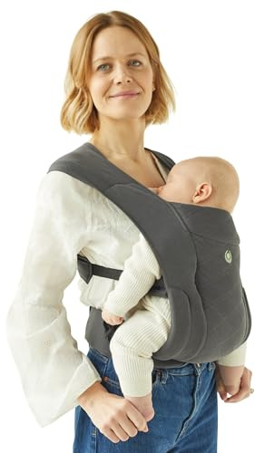 Gaia Baby Soft Newborn+ Carrier – GOTS-Certified Organic Cotton Baby Carrier (Birth to 11kg), 3 Carry Positions, Graphite