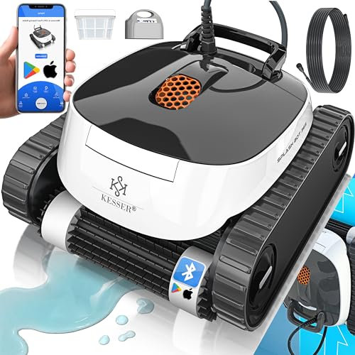 KESSER® Pool Robot per piscine a pavimento e a parete, fino a 100m², Completamente Automatico, Funzione App e Modulo di Controllo, Meccanismo di arrampicata, Antracite/Bianco