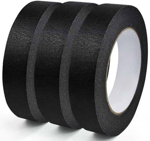 NAROSEBE 3 Rotoli Nastro Adesivo di Carta per Pittura 25 mm x 50 m Nastro per Mascheratura Nastro Adesivo Carta Protezione Multiuso Nastro Professionale per Pittura, Artigianato e Fai-da-Te - Nero