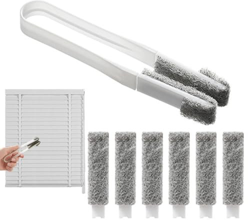 Spazzola per la pulizia della veneziana, spazzola per la pulizia delle tende a mano, con 6 testine di ricambio, spolverino per tapparelle, binario per finestra