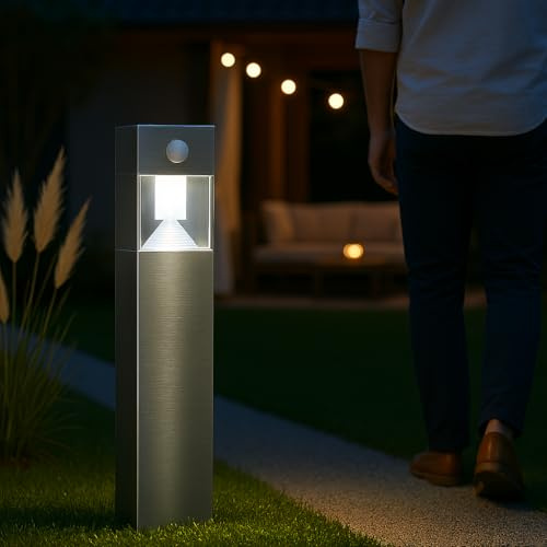 MeLiTec Solar LED Gartenleuchte, Wegeleuchte, mit Bewegungsmelder, SO31-SO32 (Edelstahl, eckig)