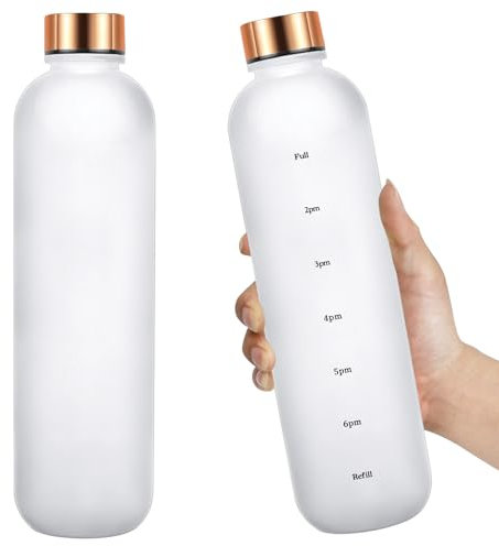 Borraccia sportiva da 680 ml, in Tritan, senza BPA, con indicatore del tempo, a tenuta stagna, con cinghia, per palestra, fitness, escursionismo, bicicletta, campeggio, colore bianco