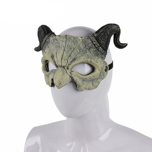 Danshinbow Halloween Schafhorn Teufelsmaske Maskerade Schaumstoffmaske Gruselige Halbgesichtsmaske für Cosplay Kostüm (Beige)