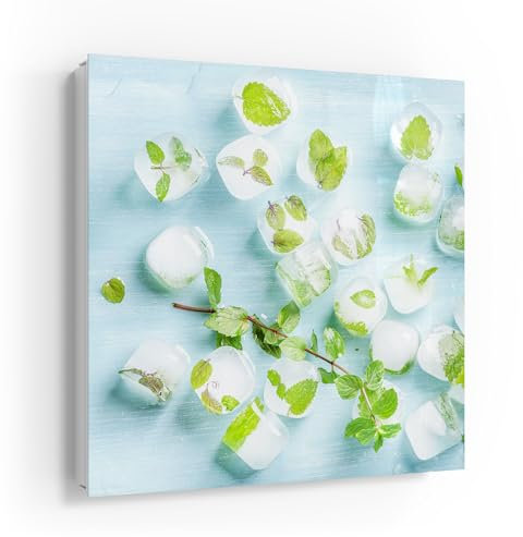 DEQORI Schlüsselkasten weiß | 30x30 cm | Motiv Minzige Frische | Glas & Metall Schlüssel-Box | Schlüsselschrank mit 50 Haken + 2 Magnete | Moderne Design Box magnetisch & beschreibbar