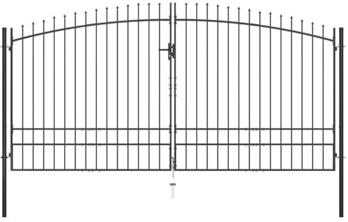 IKAYAA Cancello Doppio con Punte a Lancia Cancello per Recinzione a Doppia Anta Cancello da Giardino per Recinzione con Manico, Serratura e 3 Chiavi in Acciaio zincato-400 x 248 cm