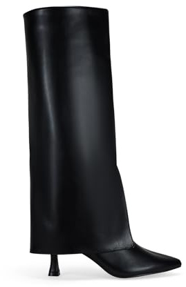 BOSANOVA Botas Altas para Mujer con Acabado Puntiagudo, Polaina con Apertura Frontal y Suela Plana con tacón Kitten de 6.5 cm. Cierre con Cremallera Interior. Calzado para Mujer Negro 37