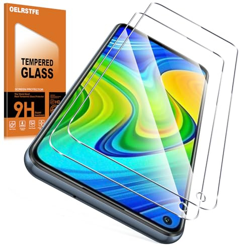 Oelrstfe 2 Piezas Protector Pantalla Para Xiaomi Redmi Note 9 4G Cristal Templado Dureza 9H Antiarañazos Antihuellas Sin Burbujas HD Transparente Ultra Resistente Vidrio Película