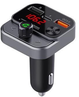 Technaxx Bluetooth 5.3 FM-Transmitter für das Auto mit USB-C-&USB-A-Laden, Deep Bass Boost, Freisprechfunktion, USB-Wiedergabe (64GB)-Unterstützung, Spannungsanzeige - Bluetooth Auto Adapter FMT1700BT