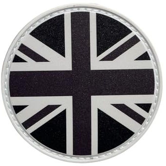 Morale lapp, 60 mm cirkulär UV-tryckt Union Jack-flagga. Robust PVC-gummi med stark krok och ögla baksida (svart och vit traditionell design. Airsoft, paintball BDU och bagage.