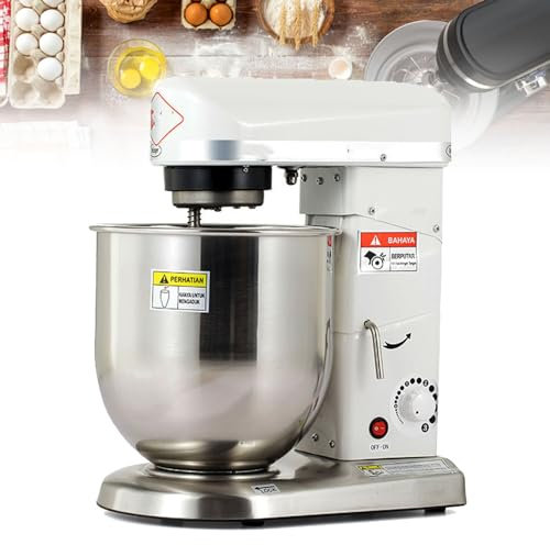 Batteur sur socle électrique 10L 500W Batteur à gâteau commercial multifonction Batteur à aliments de cuisine électrique avec bol en acier inoxydable, batteur, crochet pétrisseur, fouet pour la cuis