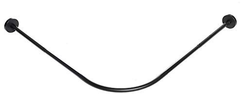 Bastone per tenda da doccia ad angolo estensibile in acciaio inox nero con 12 ganci in metallo, resistente hardware per porta del bagno.